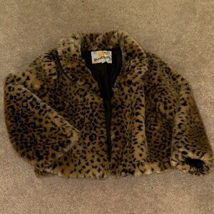Juniors Leopard Print Faux Fur Coat